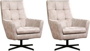 Set van 2 Lichtgrijze leren moderne draaifauteuils Central - Kenia Leer Lightgrey (lichtgrijs leer)