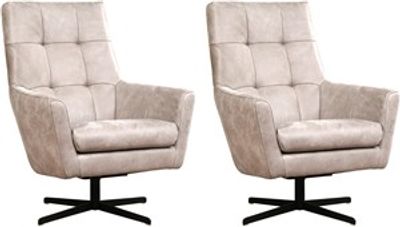 Set van 2 Lichtgrijze leren moderne draaifauteuils Central - Kenia Leer Lightgrey (lichtgrijs leer)