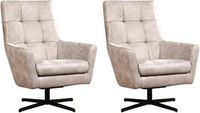 Set van 2 Lichtgrijze leren moderne draaifauteuils Central - Kenia Leer Lightgrey (lichtgrijs leer)