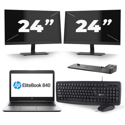 HP EliteBook 840 G3 - Intel Core i7-6e Generatie - 14 inch - 16GB RAM - 256GB SSD - Windows 11 + 2x 24 inch Monitor