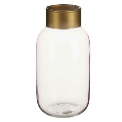 Bloemenvaas - luxe decoratie glas - roze transparant/goud - 12 x 24 cm Bloemenvaas - luxe decoratie glas - roze transparant/goud - 12 x 24 cm