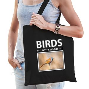 Baardmannetje vogel tasje zwart volwassenen en kinderen - birds of the world kado boodschappen tas