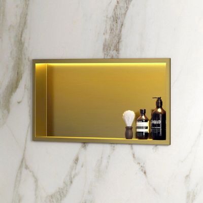 Wandnis Lucio | Inbouw | 30x61x7 cm | Met verlichting | 1 vak | Geborsteld messing - mat goud