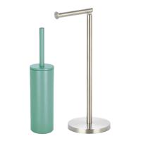 Spirella Badkamer accessoires set - WC-borstel/toiletrollen houder - groen/zilver - Badkameraccessoireset