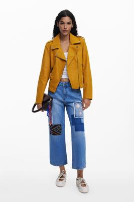 Cropped jeans met patches - BLUE - 38