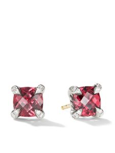 David Yurman puces d'oreilles Petite Châtelaine en argent sterling serties de grenat et pavées de diamants (6 mm) - Rouge