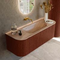 Badmeubel Mondiaz Kurve-Dlux | 130 cm | Meubelkleur Ruby | Wastafelkleur Saba | Solid surface | Wasbak midden spoelbak | Zonder kraangat(en)