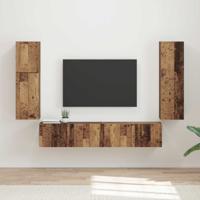 Tv-meubelset Wandgemonteerd 4 pcs Oudhout Bewerkt hout