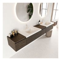 Mondiaz Bukla 240cm badmeubel met module 40 rechts dark brown 4 lades met wastafel dubbel 2 kraangaten kleur talc