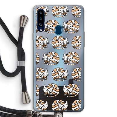 Slapende poes: Samsung Galaxy A20s Transparant Hoesje met koord