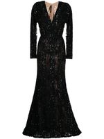 Elie Saab robe longue brodée de sequins - Noir - thumbnail