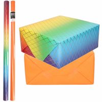 8x Rollen kraft inpakpapier regenboog pakket - oranje 200 x 70 cm - Cadeaupapier - thumbnail
