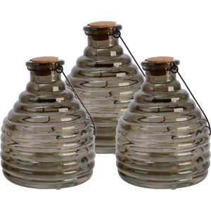 3x stuks wespenvanger/wespenval met hengsel - glas - grijs - D13 x H17 cm