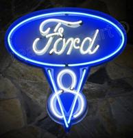 Ford V8 Neon Verlichting XL Metalen Bak 70 x 72 cm - Blauw, Wit