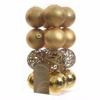 64x Kunststof kerstballen mix goud 6 cm kerstboom versiering/decoratie - Kerstbal - thumbnail