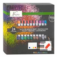 Nassau Fine Art acrylverf set | 24 acrylverf tubes | paletmes | 2 x penselen | inclusief canvas