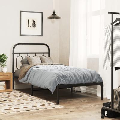 Bedframe met hoofdbord metaal zwart 90x190 cm