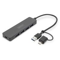 Digitus DA-70235 DA-70235 USB-hub 4 poorten USB-A USB 3.0 5 GBit/s Met USB-C stekker Zwart