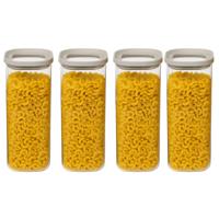 5Five Voorraadpot - 4x - keuken/voedsel - glas - 1600 ml - luchtdichte deksel - transparant/beige