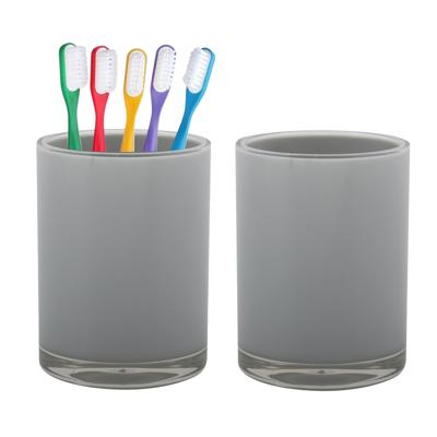 Home & Styling badkamer bekers - 2x - tandenborstelhouder - Troyes - kunststof - grijs - 7 x 9 cm