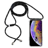 Vierhoek anti-Fall trasparent TPU mobiele telefoon geval met Lanyard voor iPhone XI (2019) (zwart goud)