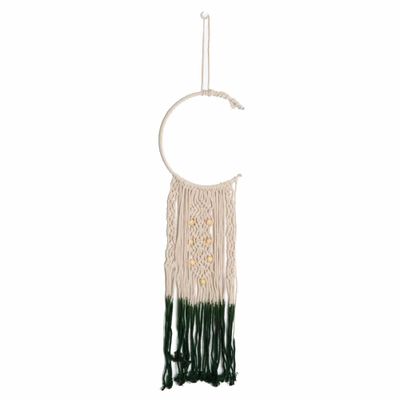 Macramé Halve Maan en Houten Kralen Wit/ Groen - 40 cm