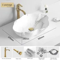 Ovale Keramische Wastafel met Marmerpatroon - Tafelbladmodel | Licht Luxe Design | 12L