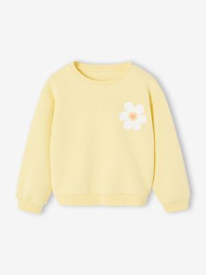 Basic meisjessweater met motief lichtgeel