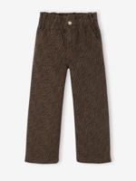 Wijde 'paperbag' meisjesbroek met luipaardprint chocoladebruin