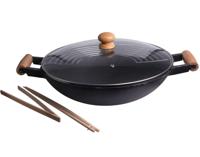 Cookinglife Wokpan - met kookgerei - Gietijzer - ø 36 cm / 6.5 Liter - Geëmailleerde anti-aanbaklaag