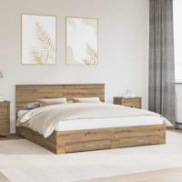 Bedframe met hoofdeinde Artisan Eiken 180 x 200 cm Bewerkt hout
