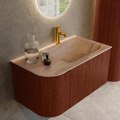 Badmeubel Mondiaz Kurve-Dlux | 85 cm | Meubelkleur Ruby | Wastafelkleur Saba | Solid surface | Wasbak rechter zijde spoelbak | 1 kraangat