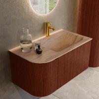 Badmeubel Mondiaz Kurve-Dlux | 85 cm | Meubelkleur Ruby | Wastafelkleur Saba | Solid surface | Wasbak rechter zijde spoelbak | 1 kraangat