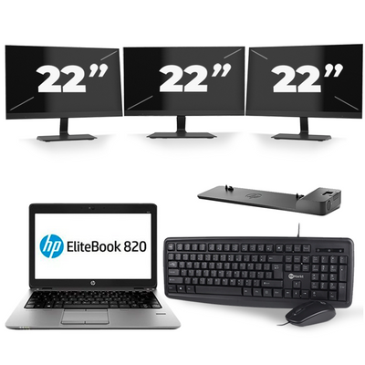 HP EliteBook 820 G3 - Intel Core i5-6e Generatie - 12 inch - 8GB RAM - 256GB SSD - Windows 11 + 3x 22 inch Monitor
