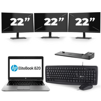 HP EliteBook 820 G3 - Intel Core i3-6e Generatie - 12 inch - 8GB RAM - 240GB SSD - Windows 11 + 3x 22 inch Monitor