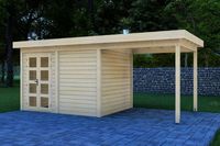 Prime Line blokhut 400x300 cm + luifel 300 cm- Plat dak- Onbehandeld vurenhout- Van Kooten - Van Kooten