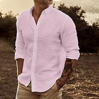 Voor heren linnen overhemd Zomer overhemd Strand Kleding Overhemd met knopen Wit Geel Blozend Roze Blauw Lange mouw Effen Revers Lente zomer Casual Dagelijks Kleding Voorvak Lightinthebox - thumbnail