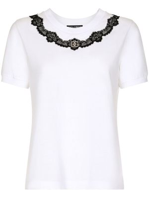 Dolce & Gabbana t-shirt DG à empiècements en dentelle - Blanc