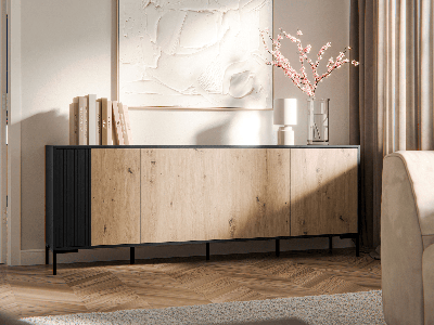 Dressoir MARIS 4 deuren mat zwart/artisan eik