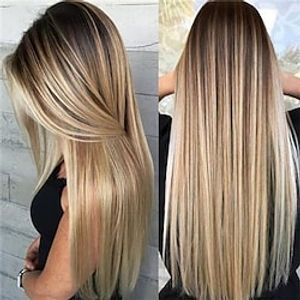 bruine pruiken voor vrouwen blonde lange licht gouden pruiken ombre roze pruiken synthetisch haar gemarkeerd haar donkere wortels pruiken 26 inch Lightinthebox