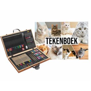 Complete teken/schilder doos 88-delig met een A4 Katten schetsboek