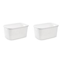 Plasticforte Wasmand - 3x stuks - 35 liter - rotan - wit - kunststof - 53 x 36 x 26 cm