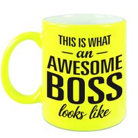 Awesome boss cadeau mok / beker voor baas neon geel 330 ml - thumbnail