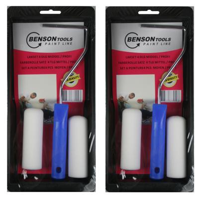 Benson Lakroller/schuimroller schilderset - 2x stuks - B10 cm - met verfbak en beugel - Schilderset
