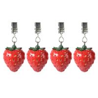 Tafelkleedgewichtjes/hangers - 4x - aardbei - kunststeen - rood