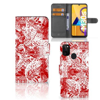 Telefoonhoesje met Naam Samsung Galaxy M21 | M30s Angel Skull Rood