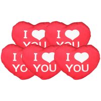 Sierkussentje Valentijn/I Love You hartje vorm - 5x - rood - 12 cm - Knuffelkussen - thumbnail