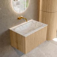 Badmeubel Mondiaz Kurve-Dlux | 70 cm | Meubelkleur Oak | Wastafelkleur Glace | Solid surface | Midden spoelbak | Zonder kraangat(en)