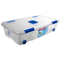 1x Opbergboxen/opbergdozen met deksel en wieltjes 30 liter kunststof transparant/blauw   -