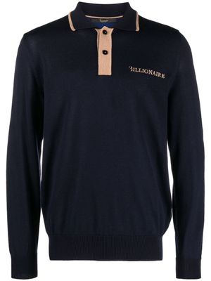 Billionaire polo en mérinos à logo brodé - Bleu
